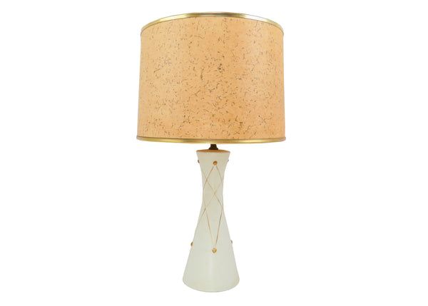 edgebrookhouse - 1950s Hand-Painted Ceramic Table Lamp With Faux Cork Shade