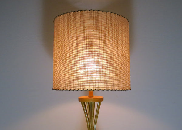 edgebrookhouse - 1950s Louis Sognot Style Bamboo Rattan Table Lamp With Stitched Parchment Shade