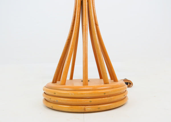 edgebrookhouse - 1950s Louis Sognot Style Bamboo Rattan Table Lamp With Stitched Parchment Shade