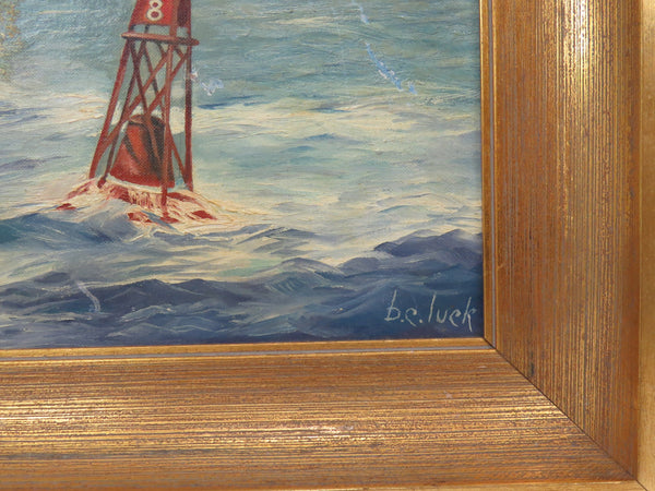 edgebrookhouse - 1950s Nautical Racing Scene Oil on Board Painting Signed B.C. Luck