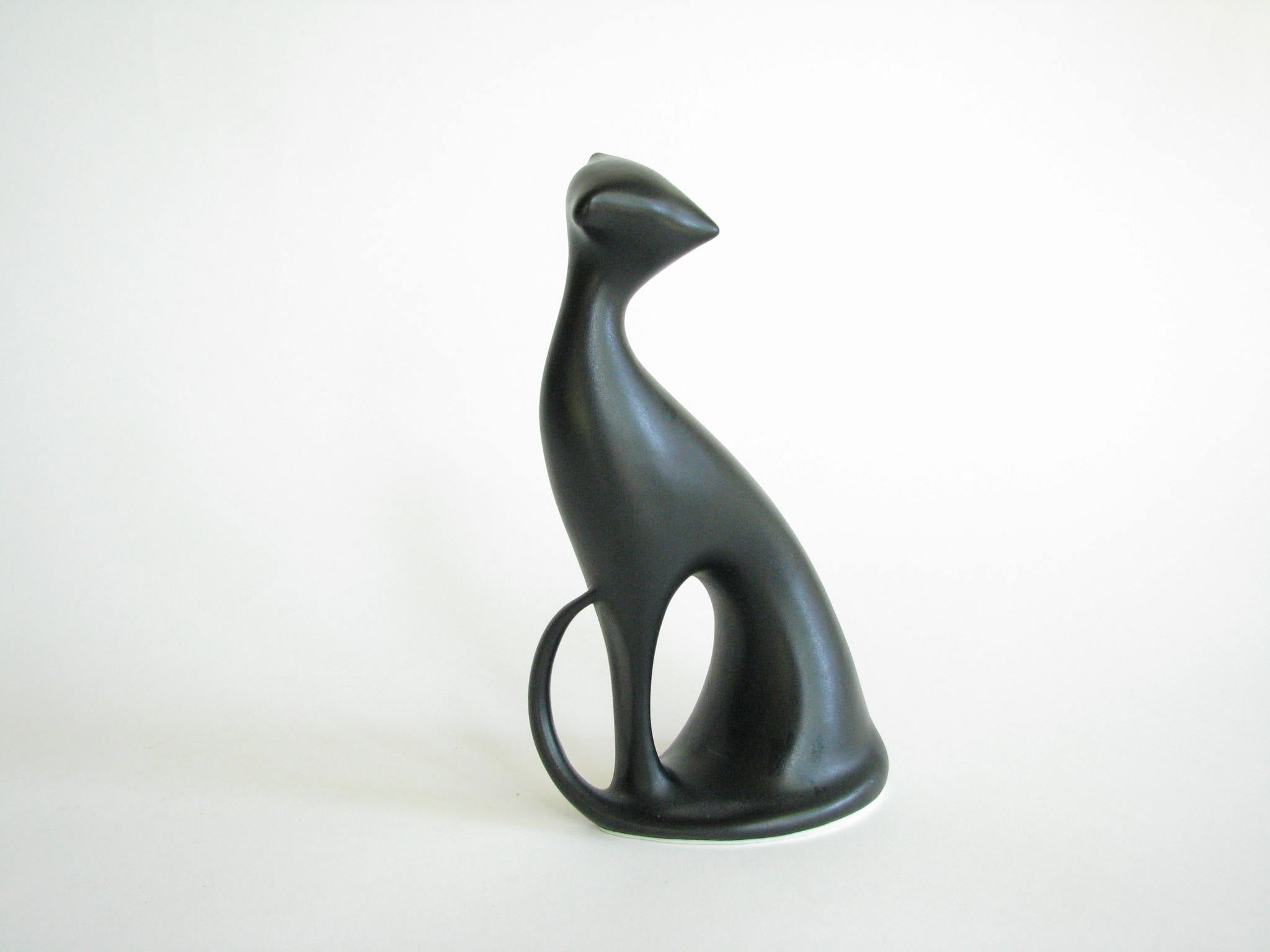 edgebrookhouse - 1950s Royal Dux Bohemia Modernist Porcelain Black Cat Figurine