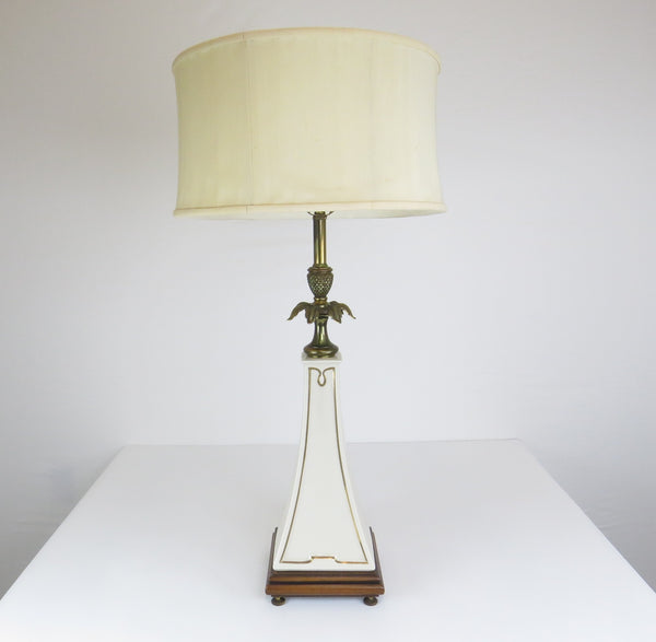 edgebrookhouse - 1950s Stiffel Lenox Porcelain Obelisk and Brass Table Lamp