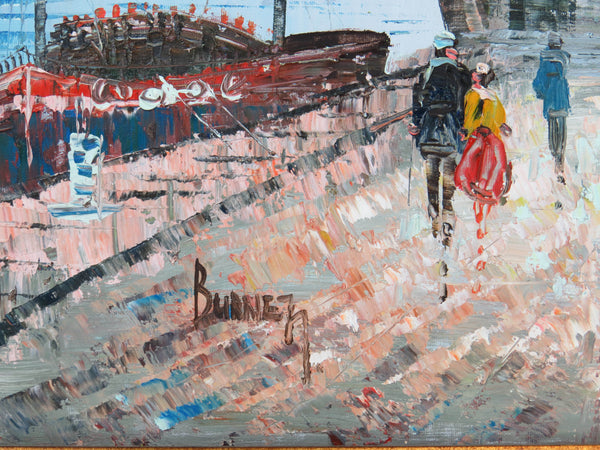 edgebrookhouse - 1950s Mid-Century Caroline Burnett Oil on Canvas Paris Scene Along the Seine River With Eiffel Tower