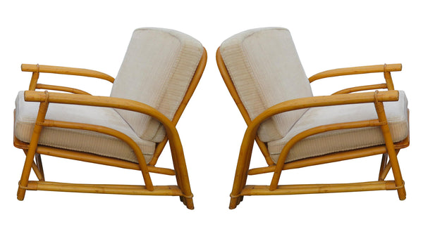 edgebrookhouse - 1950s Sculptural Art Deco Inspired Three-Strand Bamboo / Rattan Lounge Chairs by Ficks Reed - a Pair
