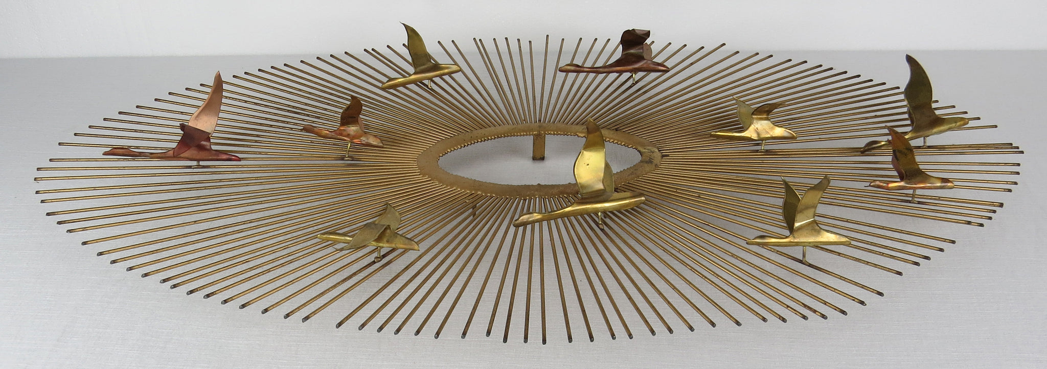 1960s Brutalist Curtis Jere Brass Starburst with Birds in Flight