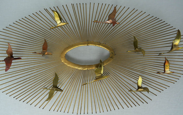 edgebrookhouse - 1960s Brutalist Curtis Jere Brass Starburst with Birds in Flight