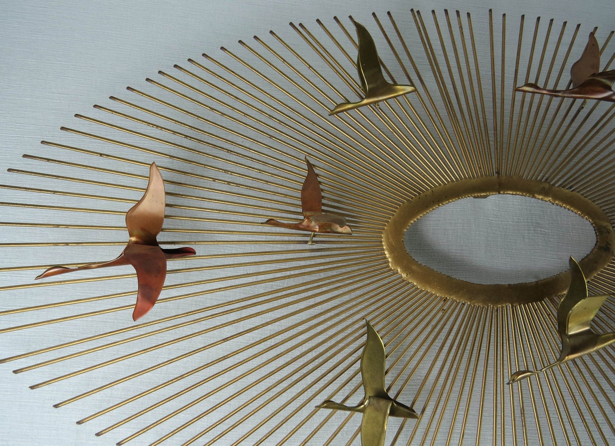 1960s Brutalist Curtis Jere Brass Starburst with Birds in Flight