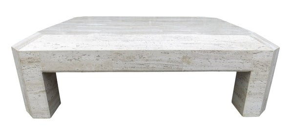 edgebrookhouse - 1960s Hollywood Regency Wide Bevel Travertine Coffee Table