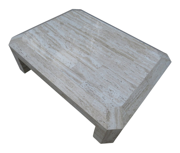 edgebrookhouse - 1960s Hollywood Regency Wide Bevel Travertine Coffee Table