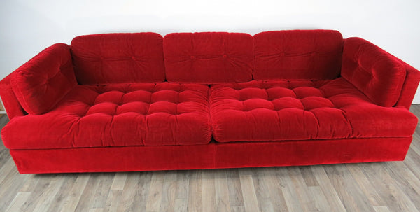 edgebrookhouse - 1960s mid century modern italian lipstick red button tufted velvet sofa