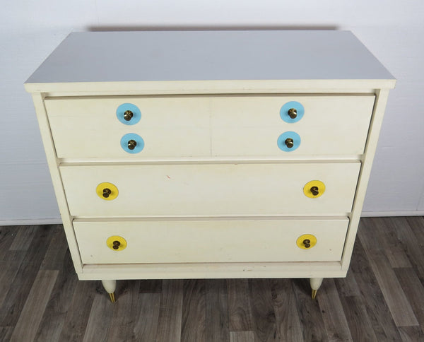 edgebrookhouse - 1960s vintage white bachelors chest with interchangeable color discs
