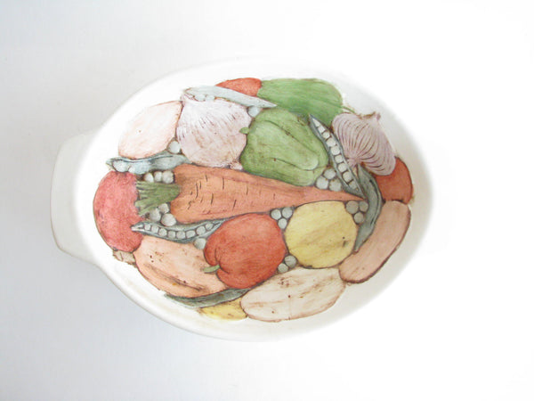 edgebrookhouse - 1960s Handmade Matte Ceramic Serving Bowl with Embossed Vegetables
