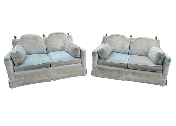 edgebrookhouse - 1960s Highland House Velvet Loveseats With Brass Acorn Accent Finials - a Pair