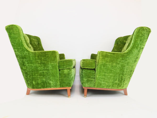 edgebrookhouse - 1960s Hollywood Regency Emerald Green Crushed Velvet Lounge Chairs - a Pair