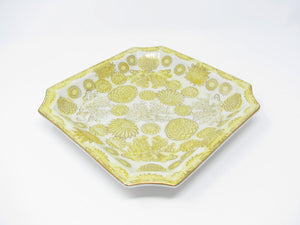 edgebrookhouse - 1960s Kutani Japan Porcelain Tray with Yellow Gold Chrysanthamum / Floral Design