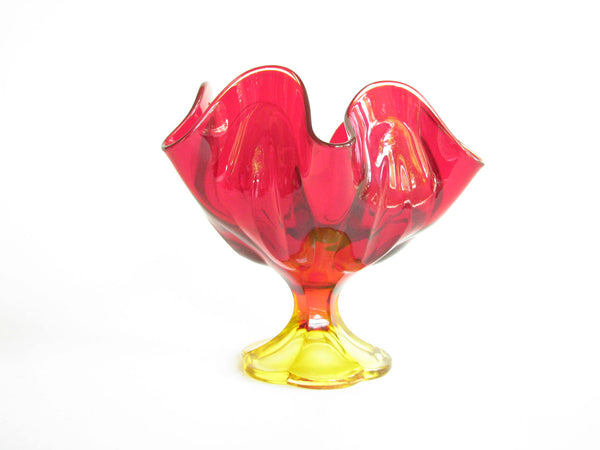edgebrookhouse - 1960s L.E. Smith Ruby Red Flame Amberina Art Glass 6 Petal Compote