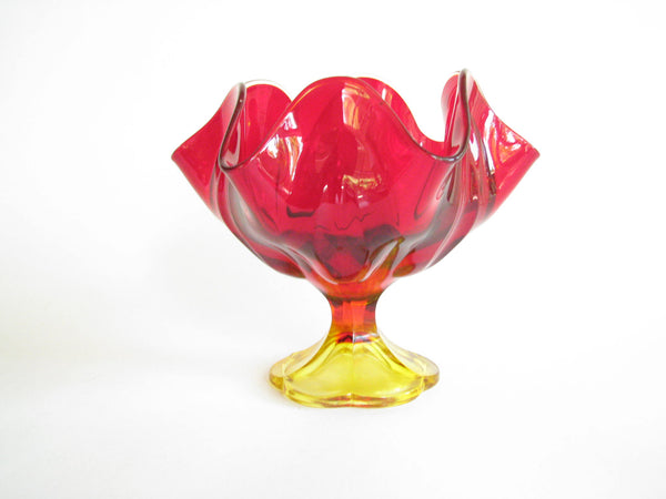 edgebrookhouse - 1960s L.E. Smith Ruby Red Flame Amberina Art Glass 6 Petal Compote