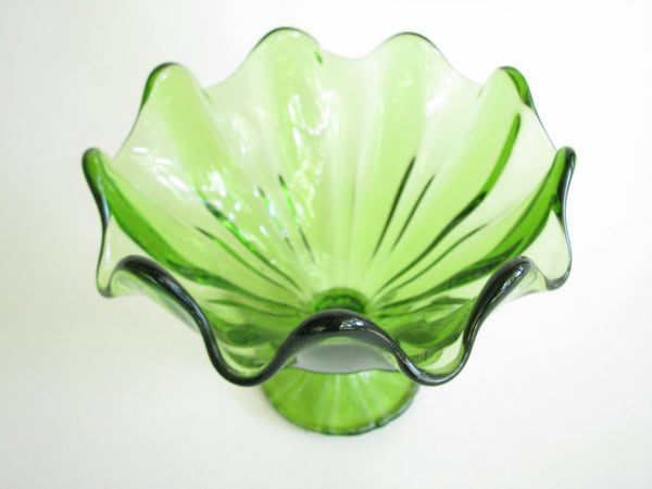 edgebrookhouse - 1960s L.E. Smith Glass Footed Candy Dish Green Pedestal Bowl