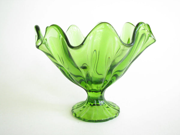 edgebrookhouse - 1960s L.E. Smith Glass Footed Candy Dish Green Pedestal Bowl