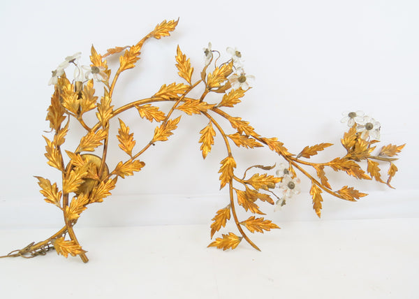 edgebrookhouse - 1960s Large Gilt Metal Floral & Foliage Wall Sculpture With Lights