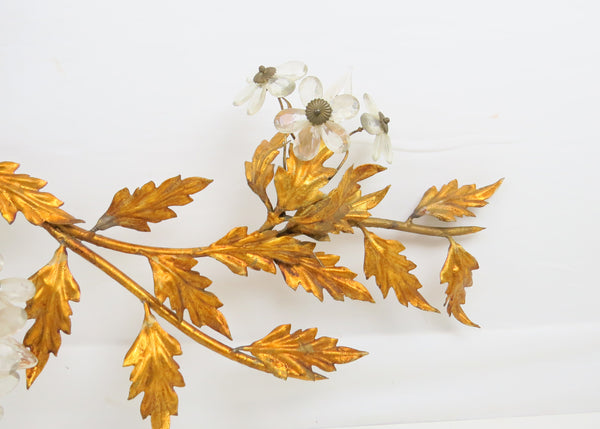edgebrookhouse - 1960s Large Gilt Metal Floral & Foliage Wall Sculpture With Lights