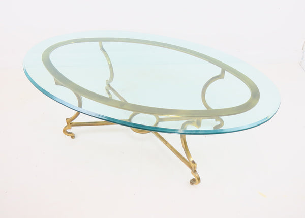 edgebrookhouse - 1960s Maison Jansen Style Solid Brass and Glass Oval Coffee Table