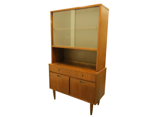 edgebrookhouse - 1960s Mid-Century Modern Walnut Hutch Cabinet With Sliding Glass