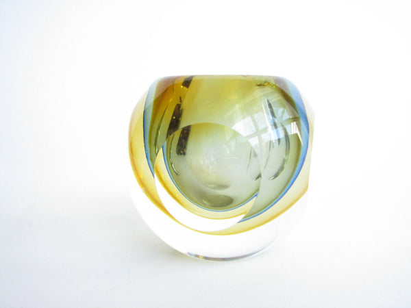 edgebrookhouse - 1960s Murano Sommerso Art Glass Rounded Cube Candle Holder or Vase by Flavio Poli