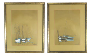 edgebrookhouse - 1960s Nautical Seascape Scene Gauche Paintings by Listed Artist Anthony Shemroske - a Pair