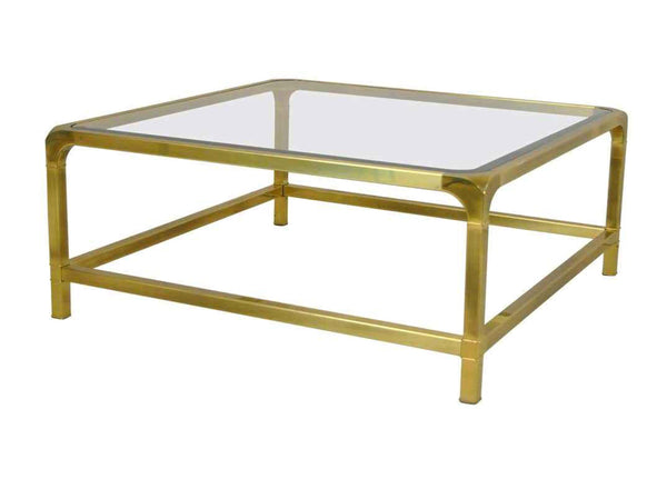 edgebrookhouse - 1960s Polished Brass With Inset Glass Coffee Table By Mastercraft