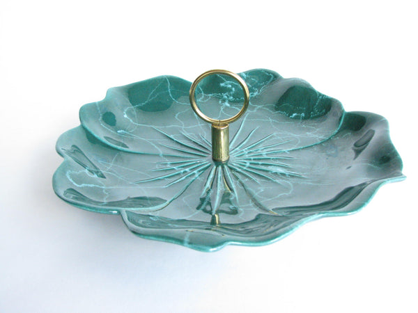 edgebrookhouse - 1960s USA Pottery Green Marble Painted Serving Platter / Tray with Handle