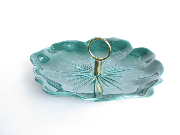 edgebrookhouse - 1960s USA Pottery Green Marble Painted Serving Platter / Tray with Handle