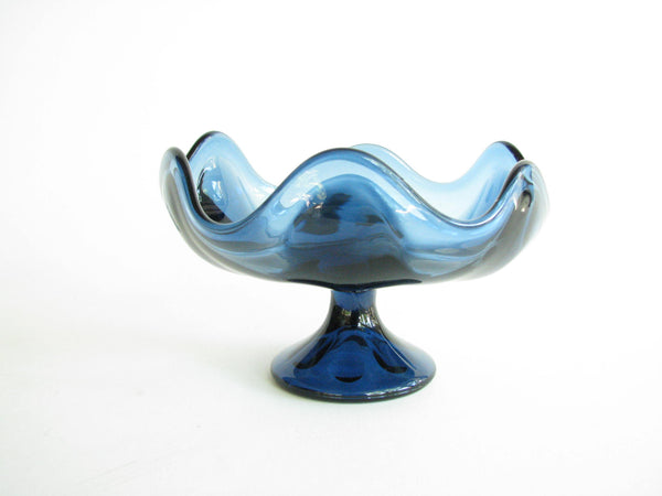 edgebrookhouse - 1960s Viking Epic 6 Petal Charcoal Blue Art Glass Compote / Footed Dish