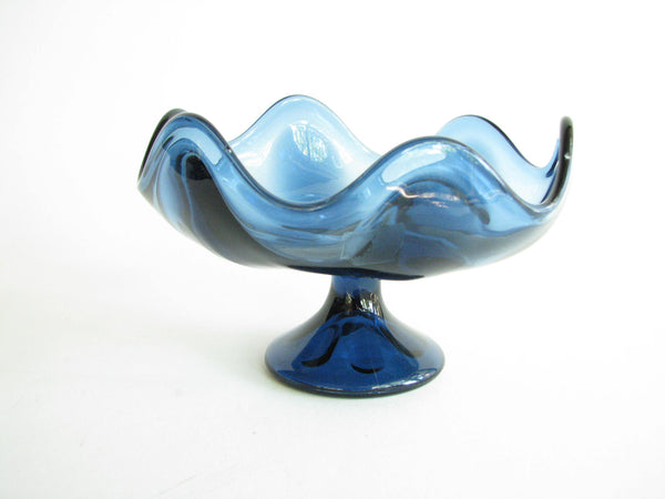 edgebrookhouse - 1960s Viking Epic 6 Petal Charcoal Blue Art Glass Compote / Footed Dish