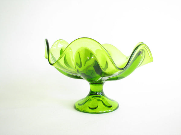 edgebrookhouse - 1960s Viking Epic 6 Petal Large Green Art Glass Compote / Footed Dish