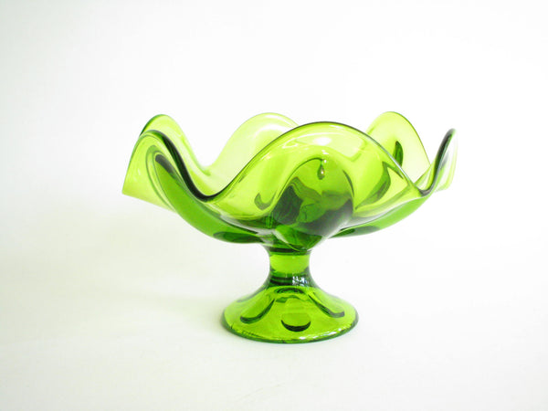 edgebrookhouse - 1960s Viking Epic 6 Petal Large Green Art Glass Compote / Footed Dish