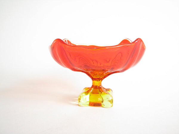 edgebrookhouse - 1960s Viking Epic Four Foils Square Amberina Glass Footed Dish