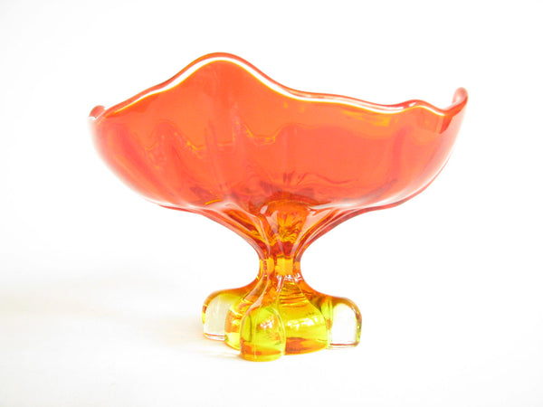 edgebrookhouse - 1960s Viking Epic Four Foils Square Amberina Glass Footed Dish