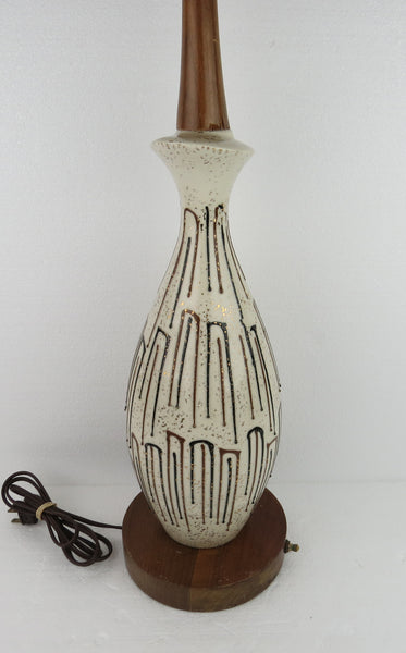 edgebrookhouse - 1960s Danish Mid-Century Modern Walnut and Drip Glazed Ceramic Tall Neck Table Lamp