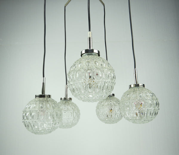 edgebrookhouse - 1960s Doria Leuchten, Gnarrenburg Germany Glass Five Globe Pendant / Suspension Light