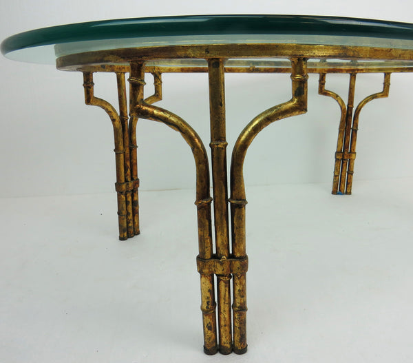 edgebrookhouse - 1960s Gilded Metal Faux Bamboo and Glass Coffee Table