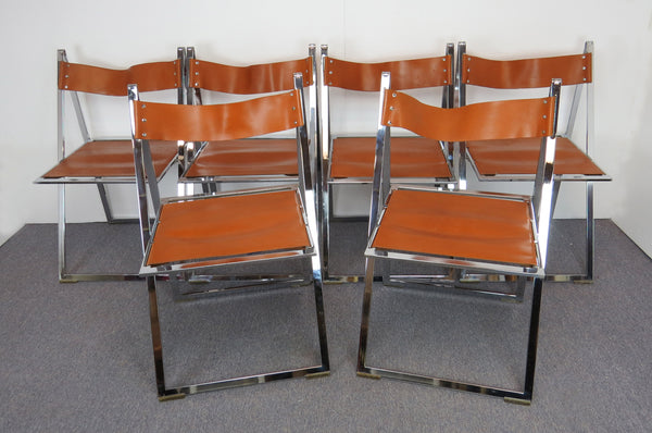 edgebrookhouse - 1960s Italian Chrome & Leather Folding Chairs by Elios
