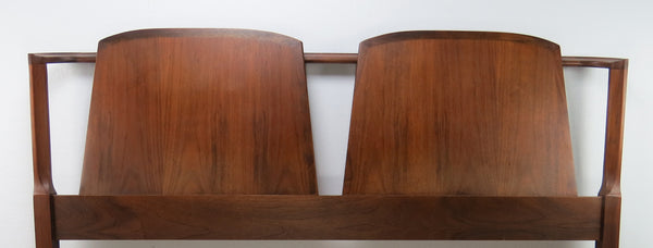 edgebrookhouse - 1960s Mid-Century Danish Figural Walnut Double Shield Back Headboard - Size Full / Double