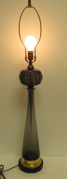 edgebrookhouse - 1960s Tall Murano Gray Blown Glass and Brass Table Lamp