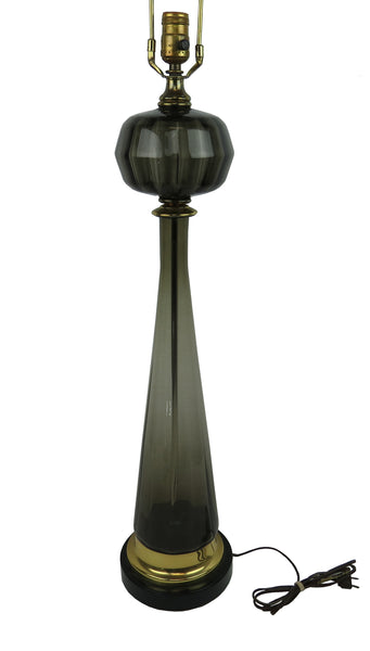 edgebrookhouse - 1960s Tall Murano Gray Blown Glass and Brass Table Lamp