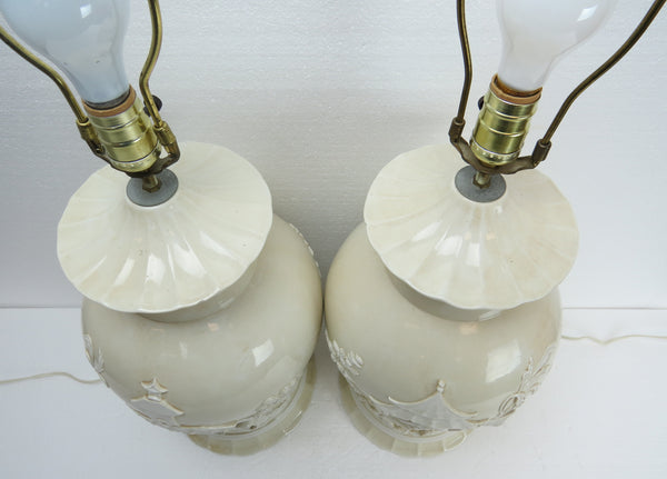 edgebrookhouse - 1960s Vintage Italian White Earthenware Ceramic Table Lamps - a Pair