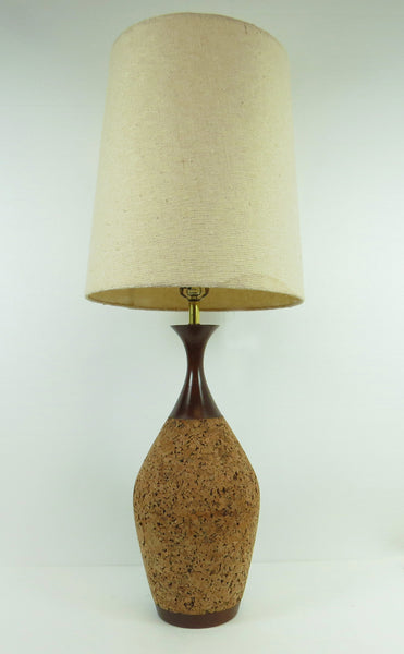 edgebrookhouse - 1960s Vintage Oversized Walnut and Cork Lamp with Shade