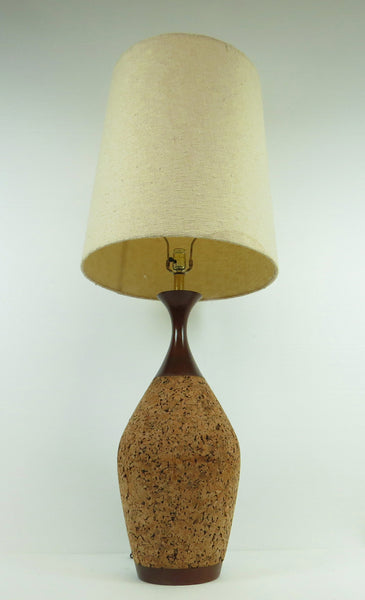 edgebrookhouse - 1960s Vintage Oversized Walnut and Cork Lamp with Shade