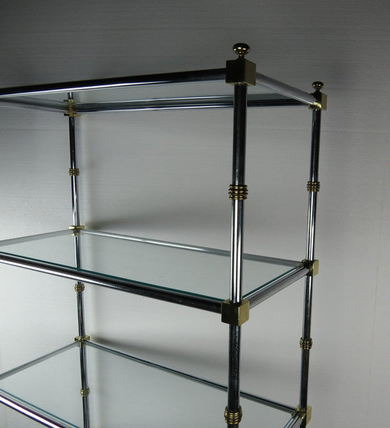 edgebrookhouse - 1970s hollywood regency chrome brass and glass french etagere attributed to maison jensen