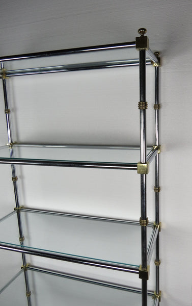 edgebrookhouse - 1970s hollywood regency chrome brass and glass french etagere attributed to maison jensen